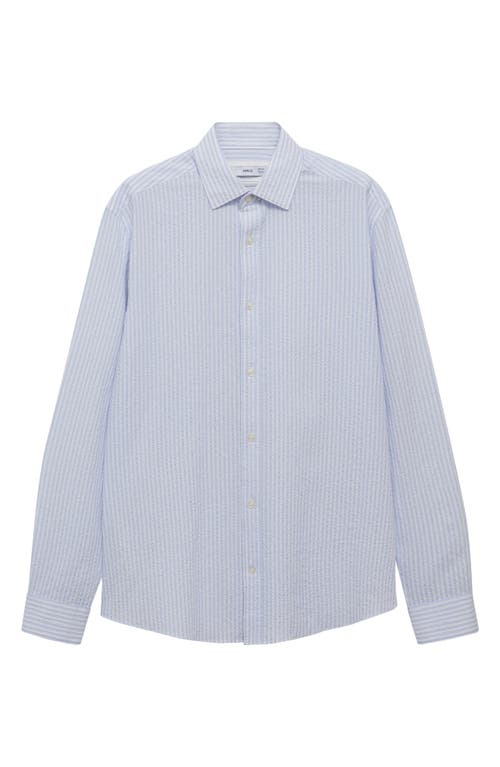 Mango Stripe Stretch Cotton Seersucker Button-up Shirt In Blue