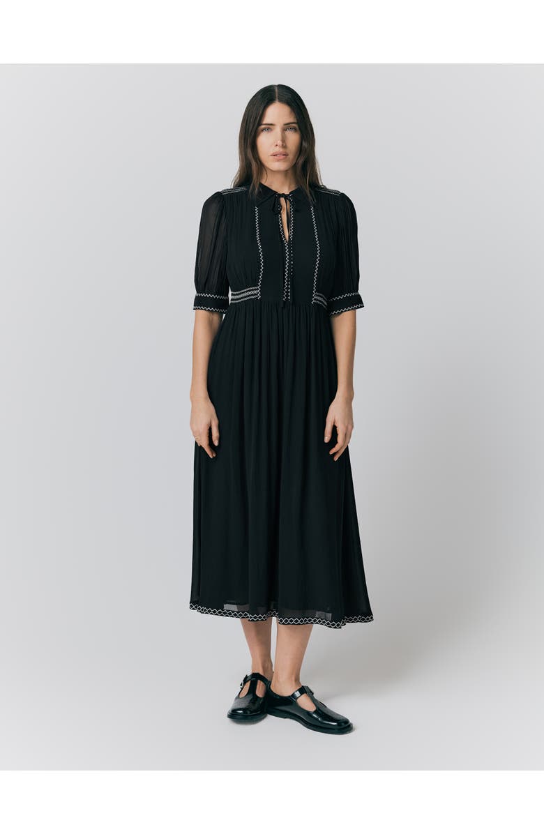Ghost London Emma Georgette Embroidered Midi Dress, Main, color, Black