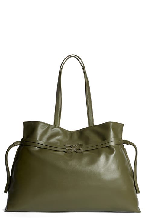 Large Poppy Drawstring Leather Crossbody Bag