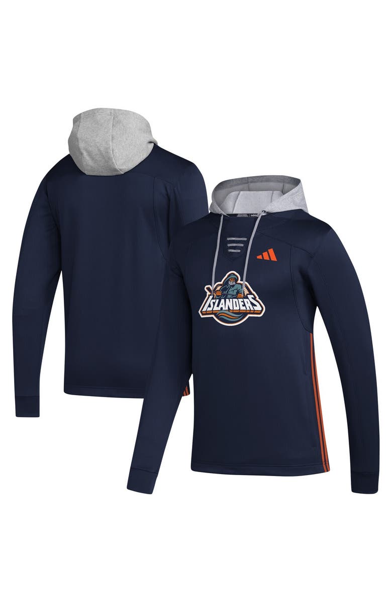 adidas Men's adidas Navy New York Islanders Refresh Skate Lace AEROREADY Pullover Hoodie, Main, color, 