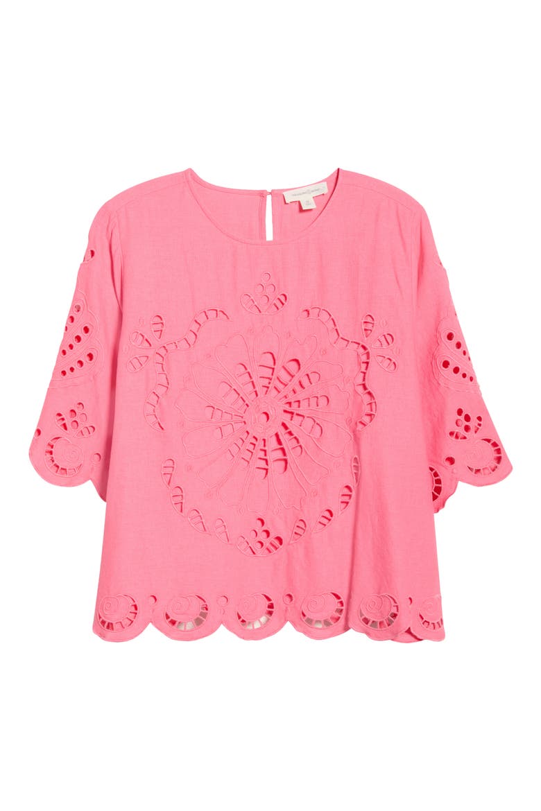 Cutout Linen Blend Top, Alternate, color, PINK LEMONADE