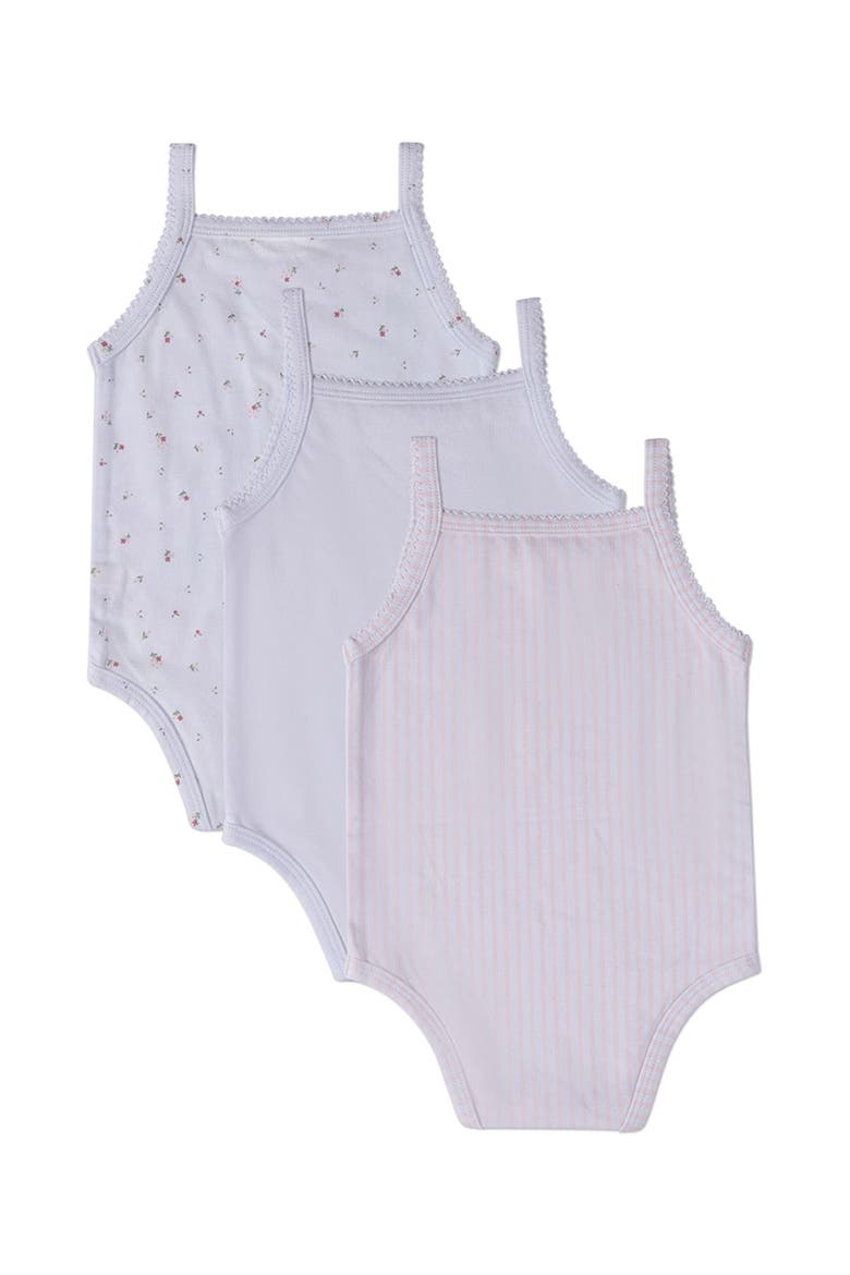 3 Pack Baby Florals, Stripes, Solid Bodysuits, Alternate, color, White Multi