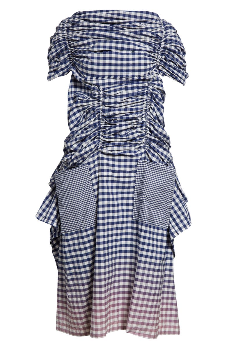 Tao Comme des Garçons Ombré Gingham Ruched Cotton Midi Dress, Alternate, color, 