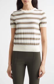 Vince Stripe Short Sleeve Cotton & Cashmere Sweater T-Shirt