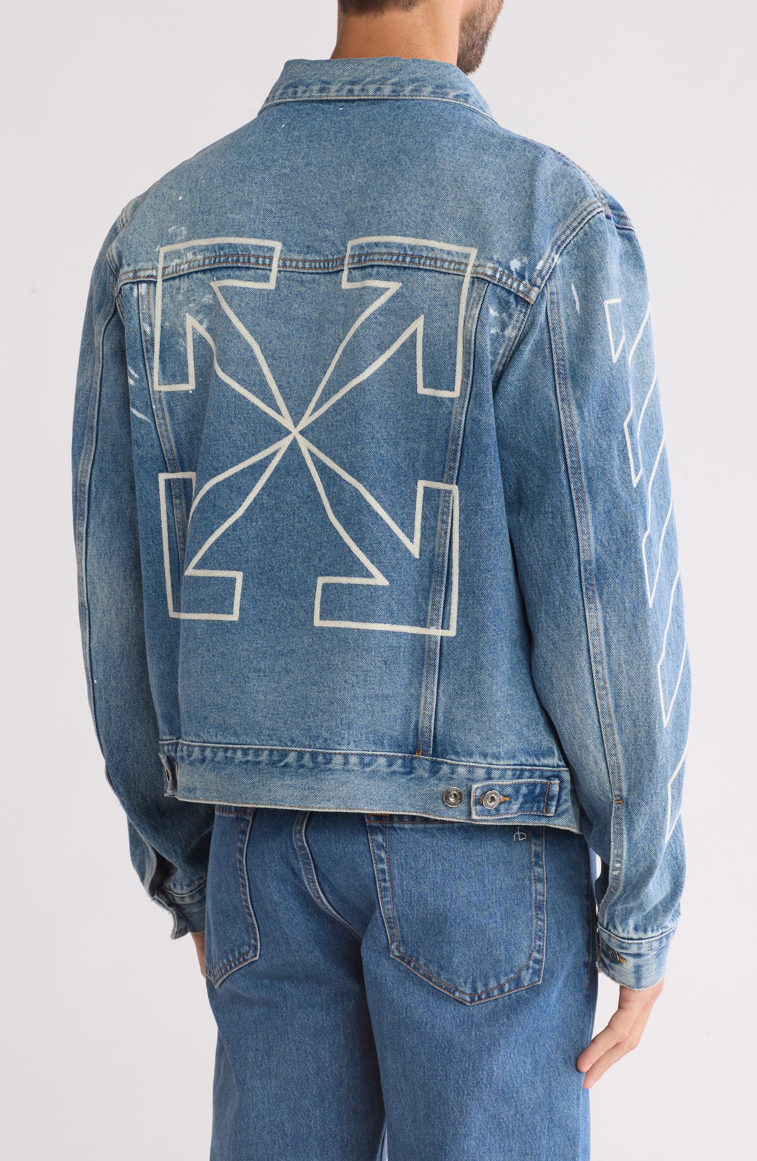 Off-White Diagonal Outline Paint Slim Denim Jacket (Men) | Nordstromrack