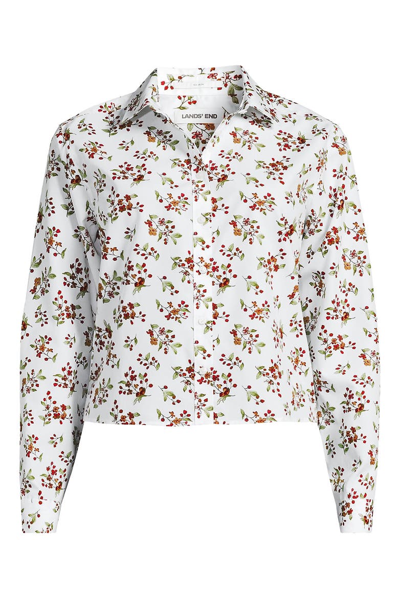 Plus Size No Iron Boxy Cropped Shirt, Alternate, color, White Meadow Floral