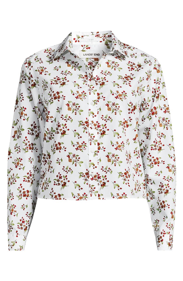 Lands' End No Iron Boxy Cropped Shirt, Alternate, color, White Meadow Floral