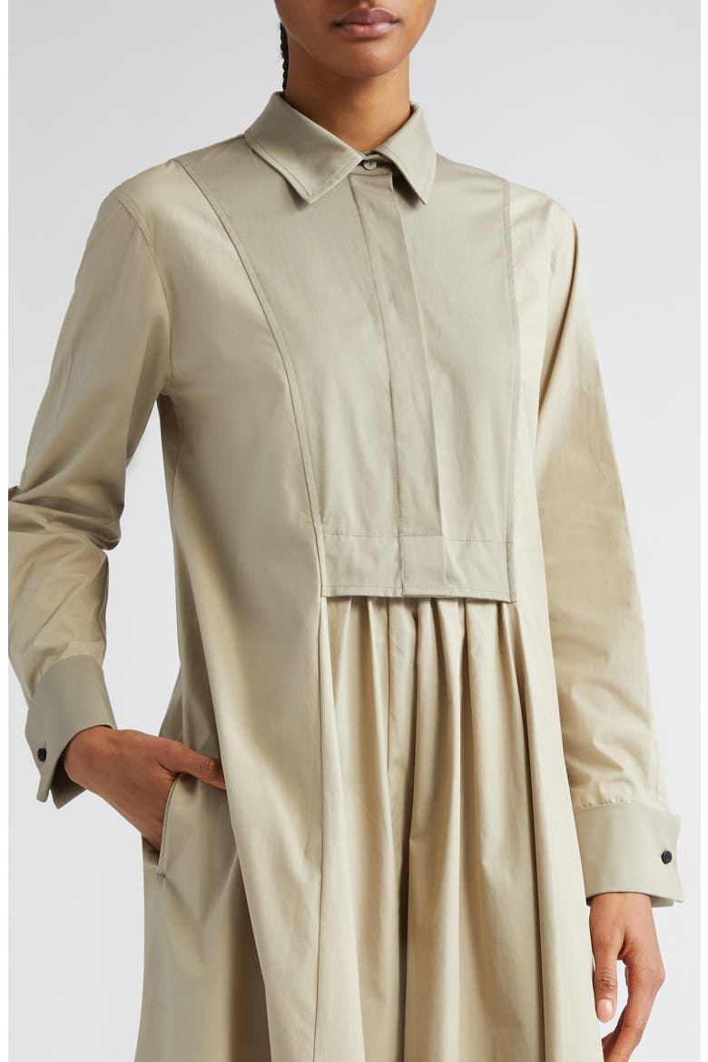 Uganda Pleated Long Sleeve Cotton Shirtdress, Alternate, color, KAKI