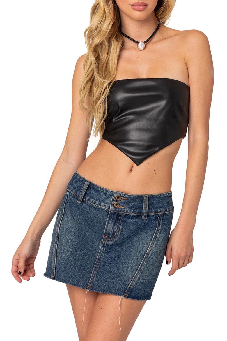 Vic Faux Leather Crop Handkerchief Top, Main, color, BLACK