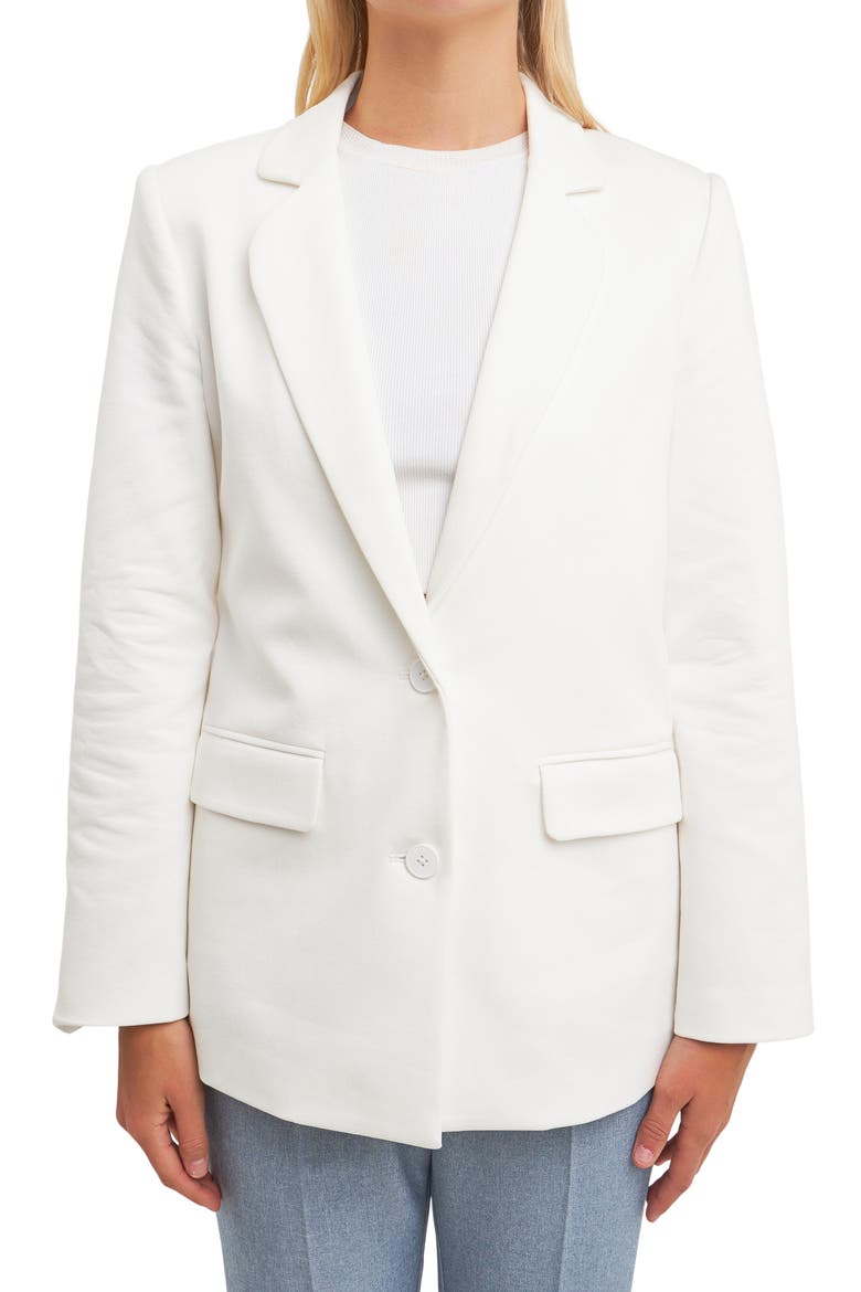 Curved Lapel Stretch Cotton Blazer, Alternate, color, WHITE