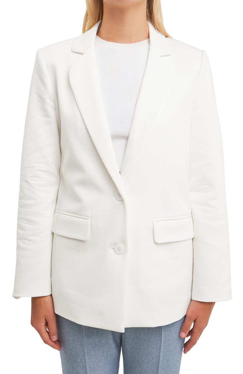 English Factory Curved Lapel Stretch Cotton Blazer, Alternate, color, White