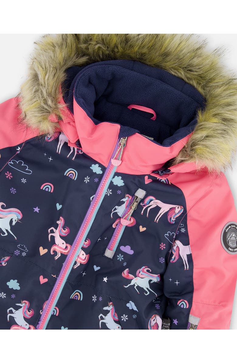 Deux par Deux One-Piece Play Snowsuit Unicorn, Alternate, color, Navy