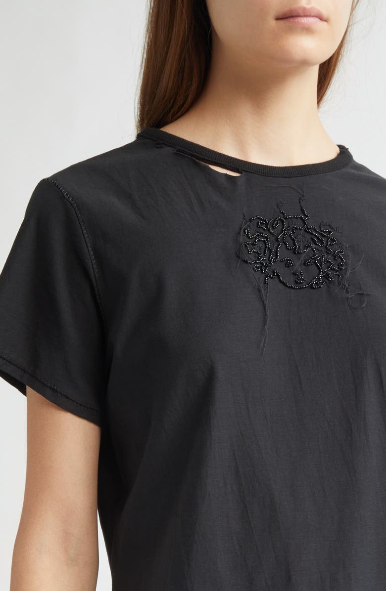 Meruert Tolegen Beaded Merrow Stitch Jersey T-Shirt, Alternate, color, Black