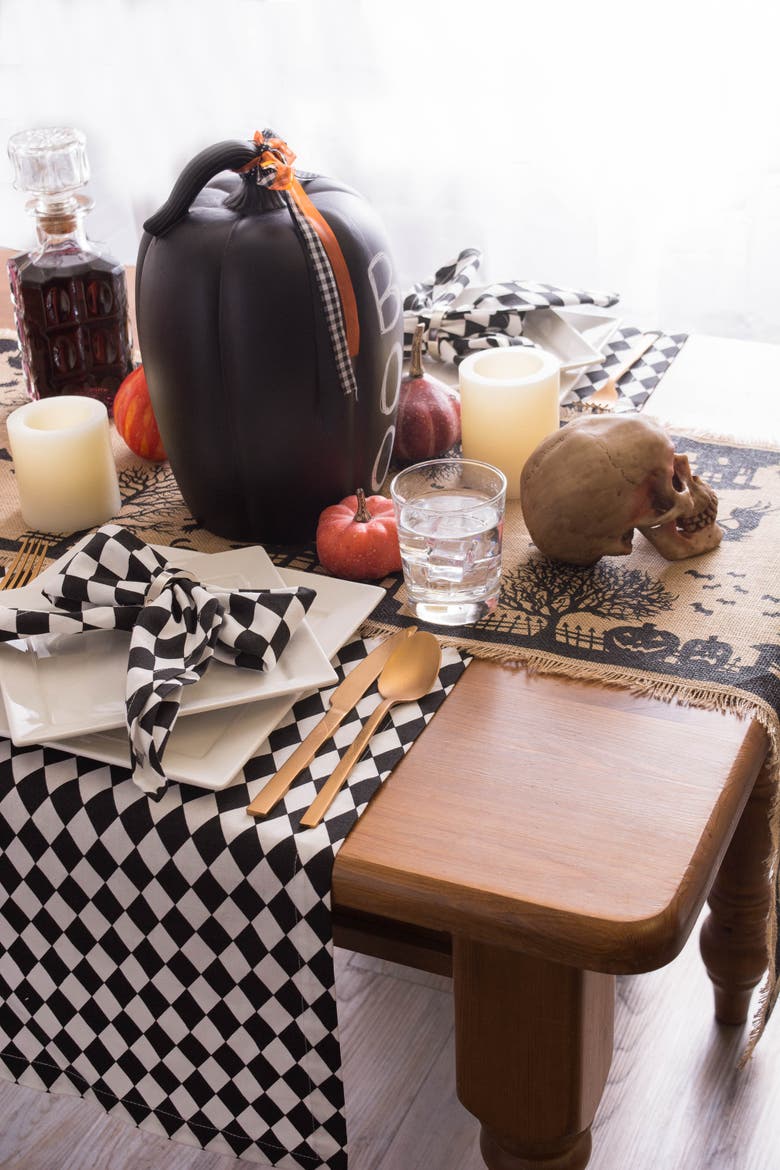 Harlequin Print Table Runner Black/ Cream, Alternate, color, Harlequin Print