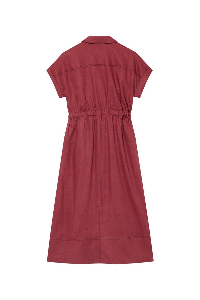 Linen Midi Shirt Dress, Alternate, color, Burgundy