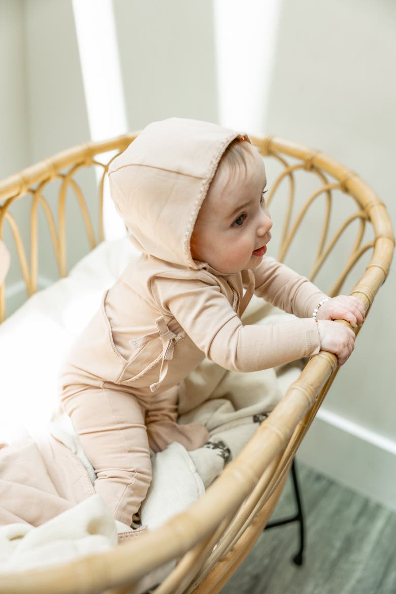 Knitted Wrap Romper with Bonnet, Alternate, color, Blue
