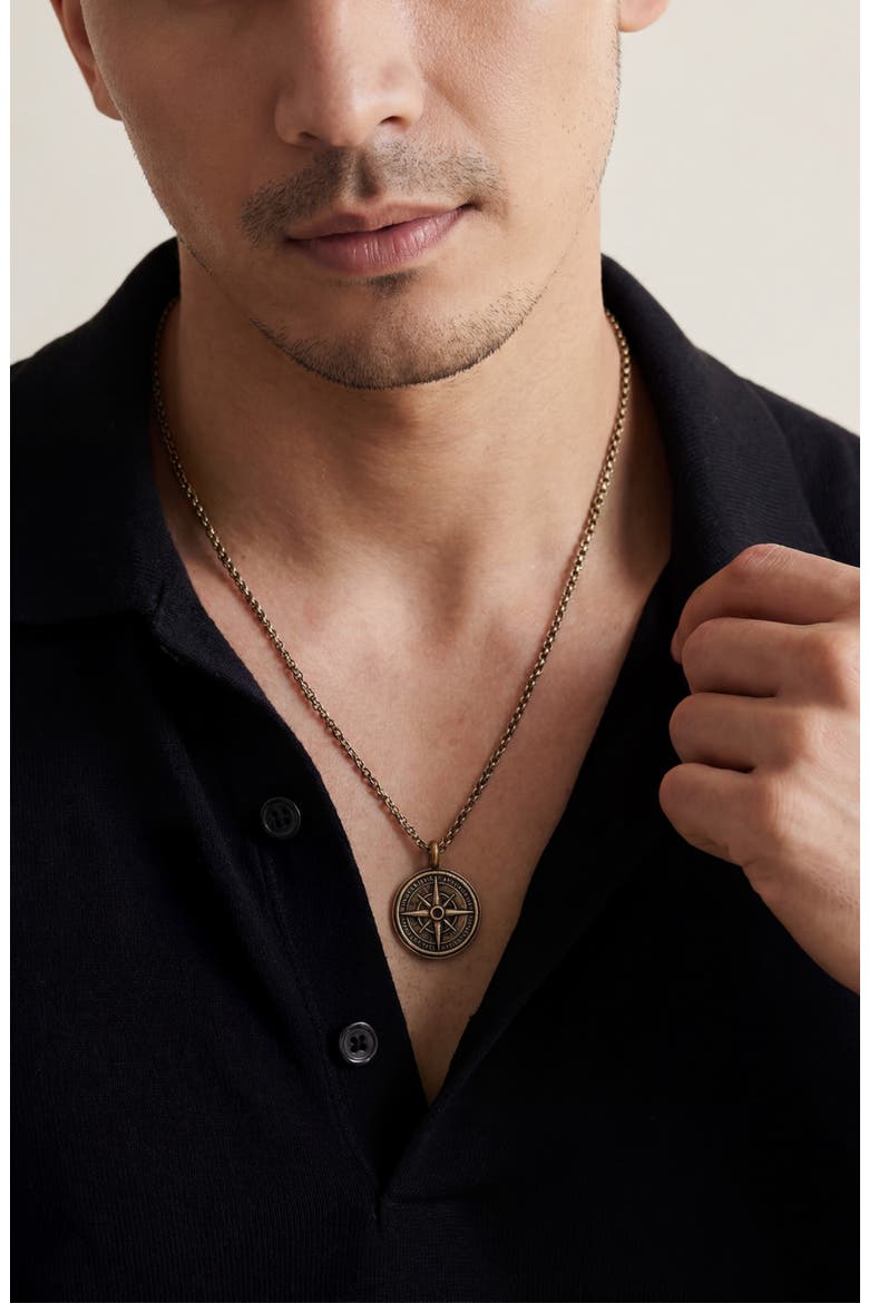 Men's All Signs Point North Pendant Necklace, Alternate, color, BRASS