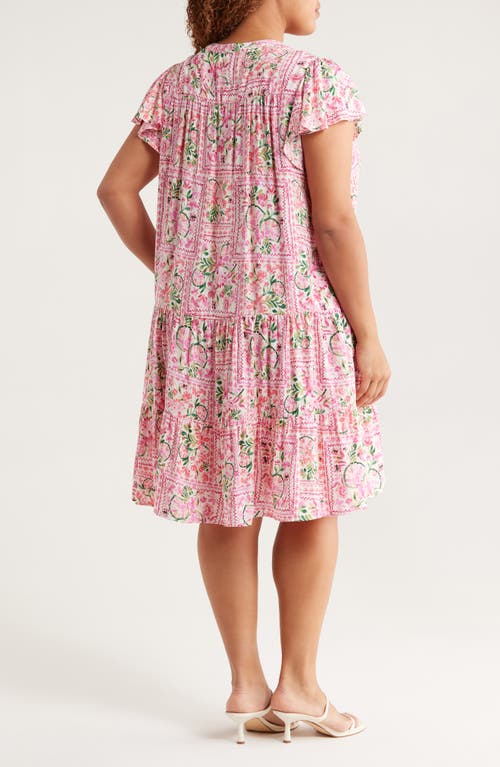 Cece Flutter Sleeve Tiered Dress In Pink