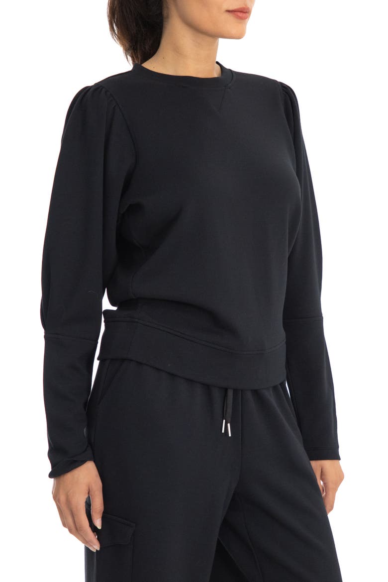 Scuba Pique Pleated Puff Sleeve Sweatshirt, Alternate, color, BLACK BEAUTY