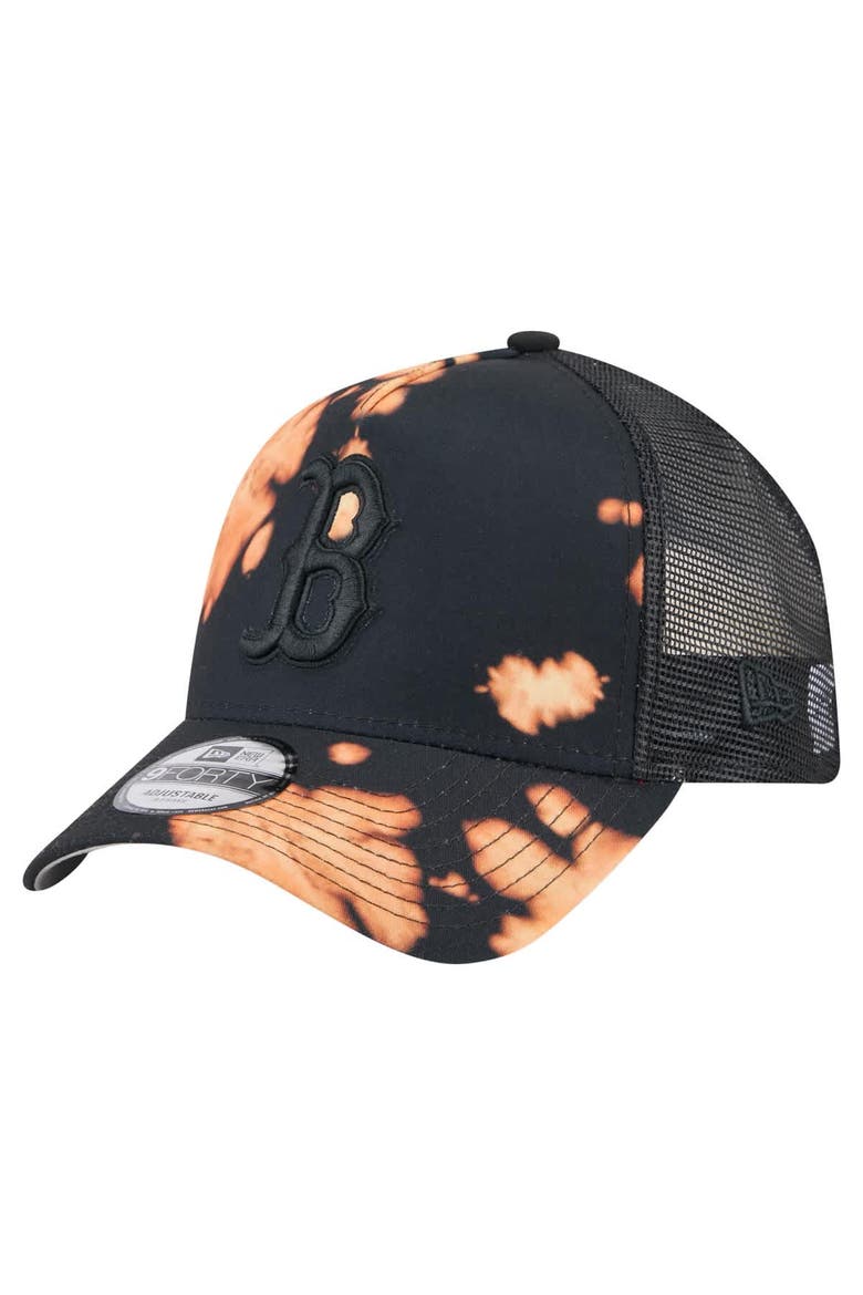Men's New Era  Black Boston Red Sox Bleached A-Frame 9FORTY Adjustable Hat, Main, color, Black