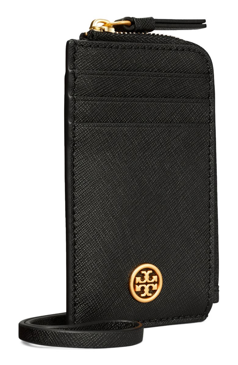 Tory Burch Robinson Saffiano Leather Card Case Lanyard, Alternate, color,