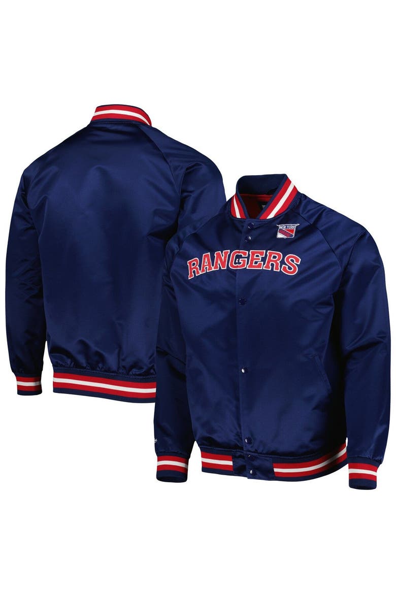 Men's Mitchell & Ness Navy New York Rangers Satin Full-Snap Varsity Jacket, Alternate, color, Navy