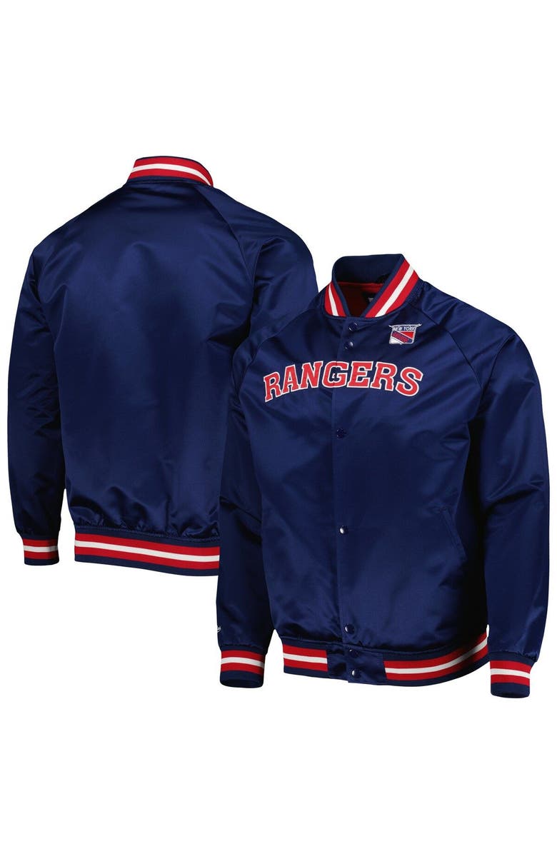 Mitchell & Ness Men's Mitchell & Ness Navy New York Rangers Satin Full-Snap Varsity Jacket, Alternate, color,