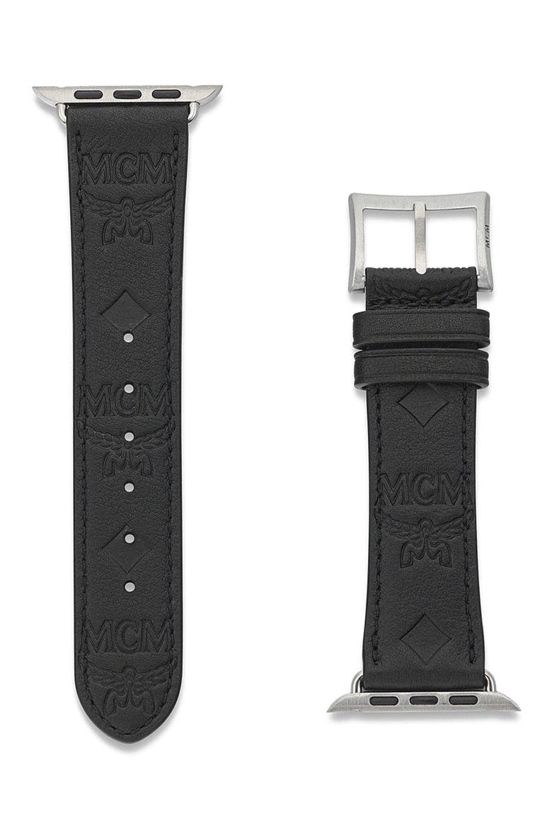 Apple Watch Band in Embossed Monogram Leather, Alternate, color, Black