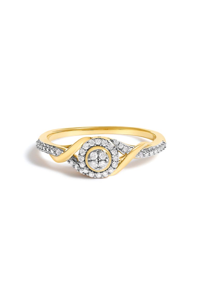 10K Yellow Gold 1/10 Cttw Diamond Swirl and Halo Promise Ring, Main, color, Yellow