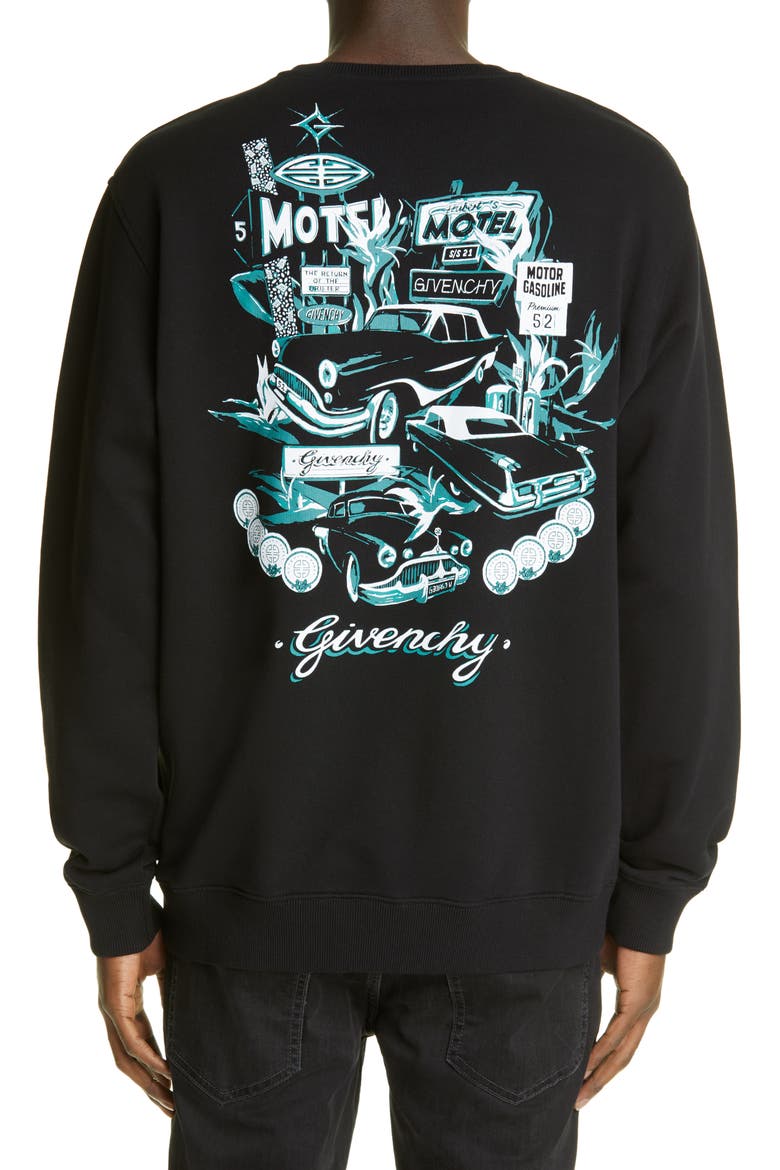 Motel Cars Crewneck Sweatshirt, Alternate, color, BLACK