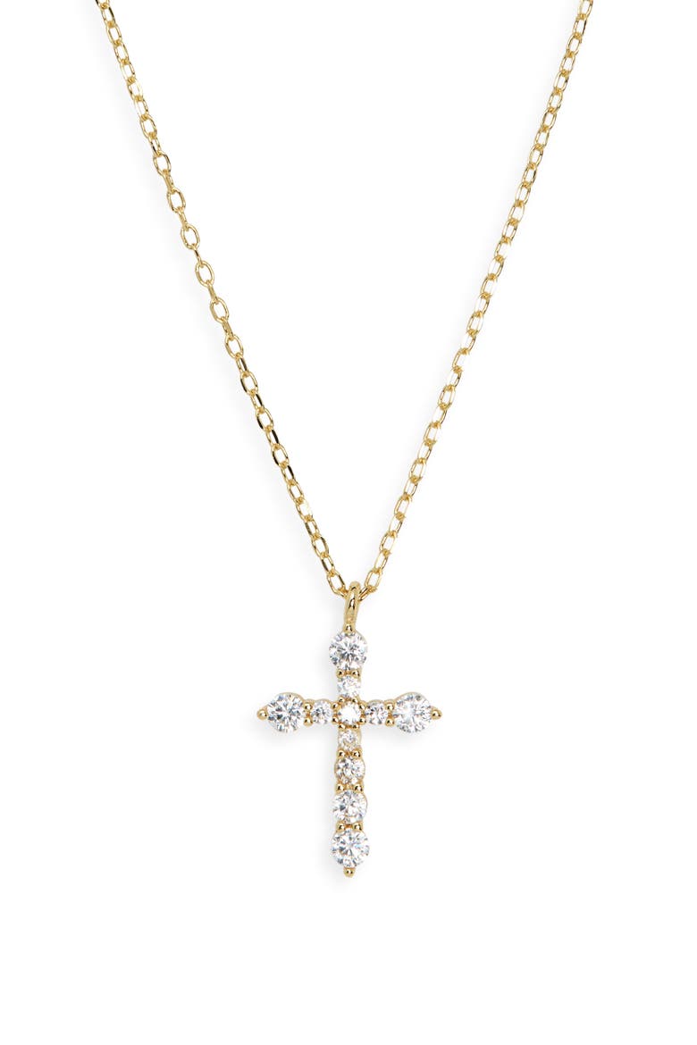 Cubic Zirconia Cross Pendant Necklace, Main, color, GOLD