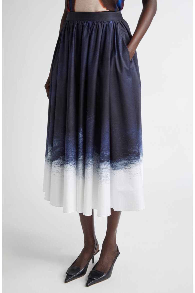 Brushed Stretch Cotton Canvas Circle Skirt, Alternate, color, NAVY / WHITE SMUDGED CANVAS