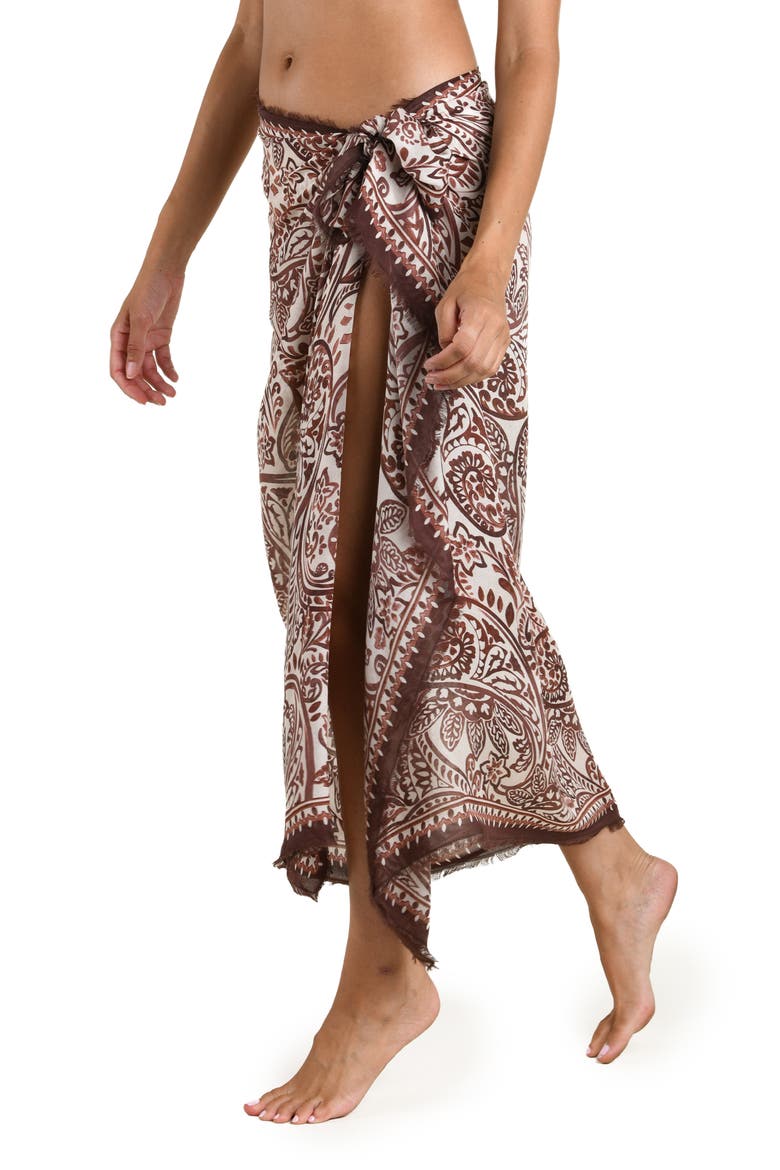 Painted Paisley Cang Print Cover-Up Pareo, Alternate, color, ESPRESSO