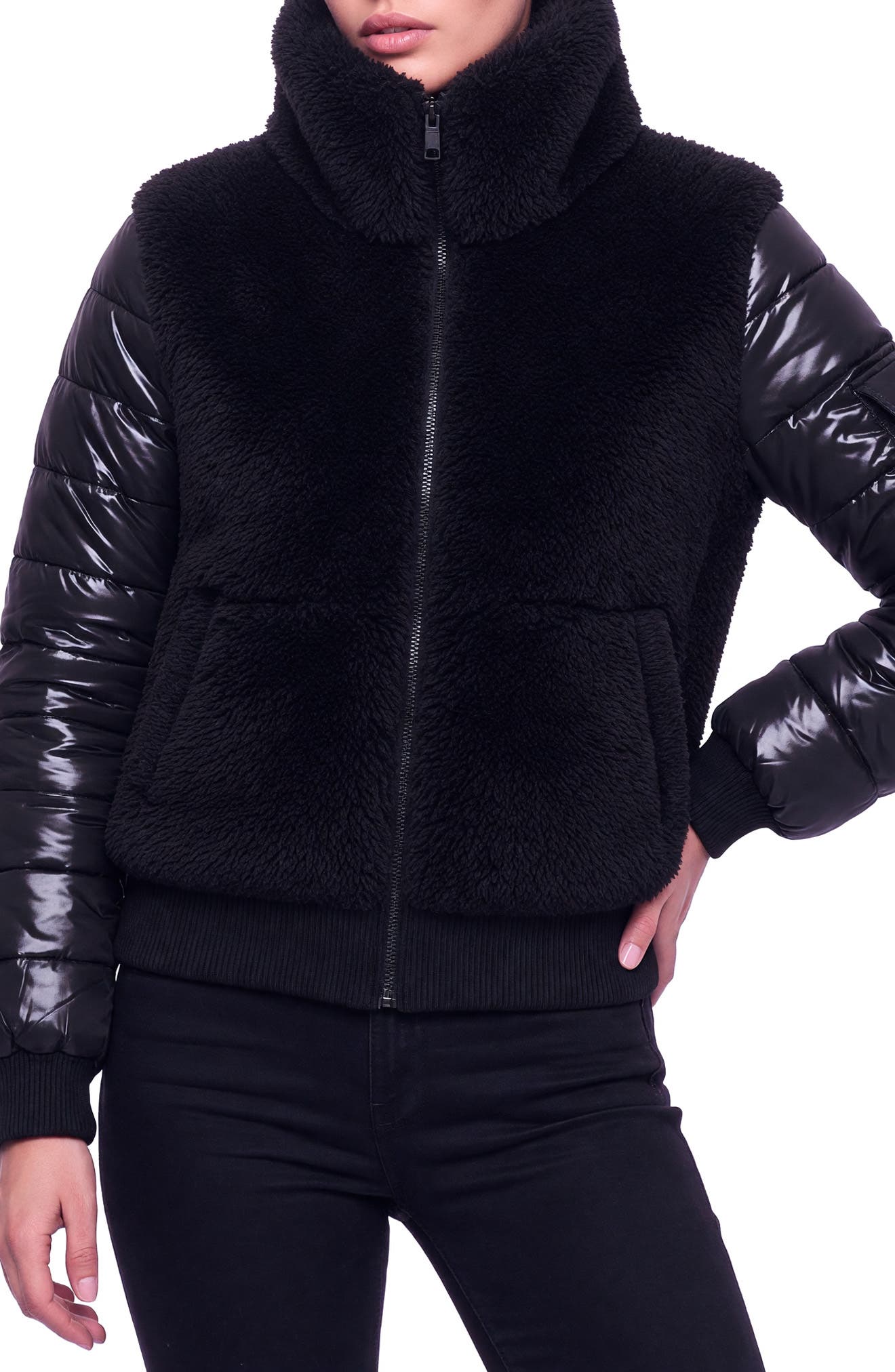 Carrie Mixed Media Fleece Bomber Jacket