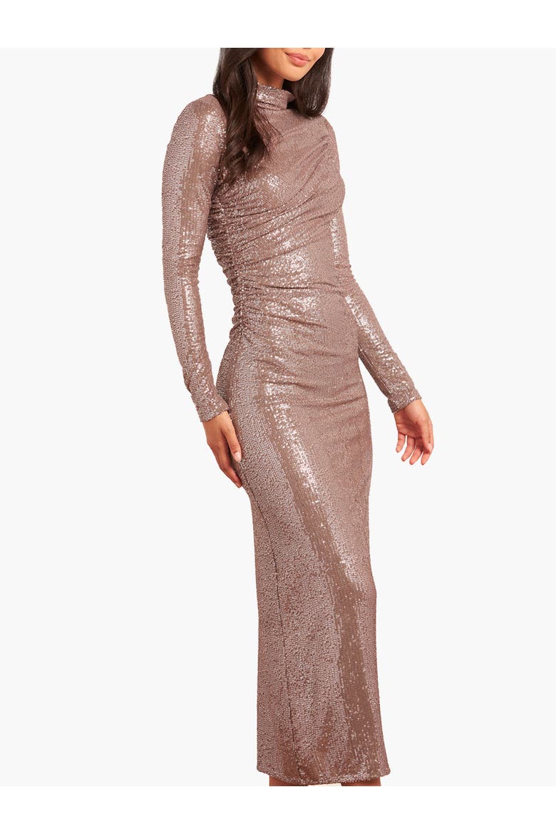 Malia Turtleneck Ankle Gown, Alternate, color, Warm Taupe