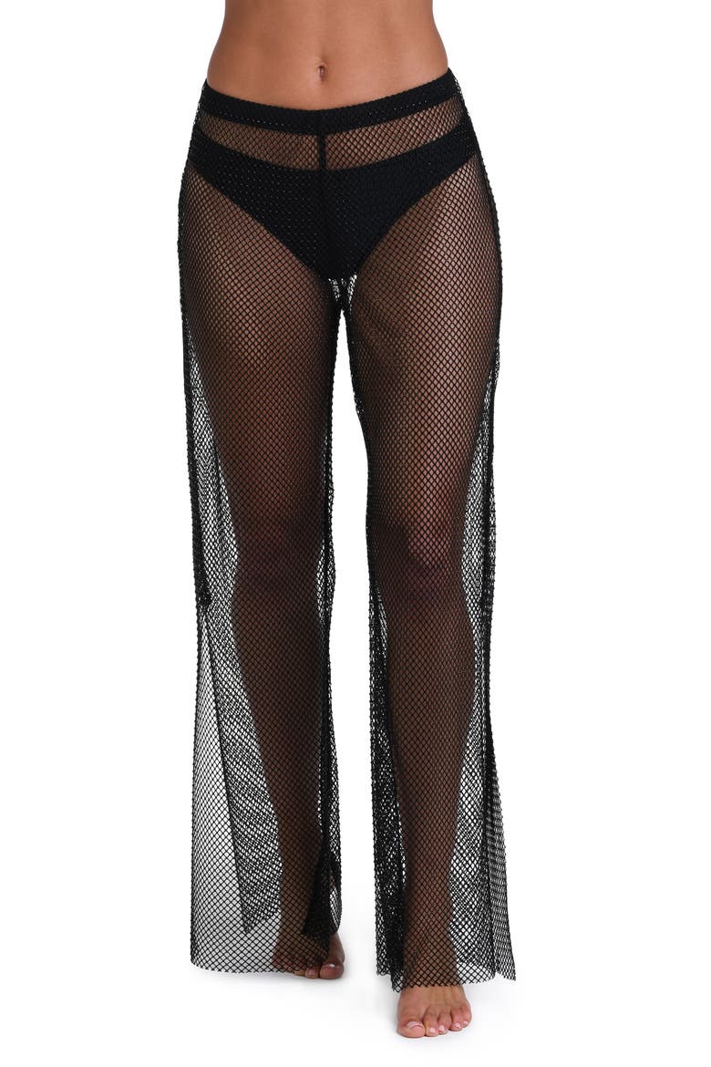 Noemi Wide Leg Mesh Cover-Up Pants, Alternate, color, BLACK