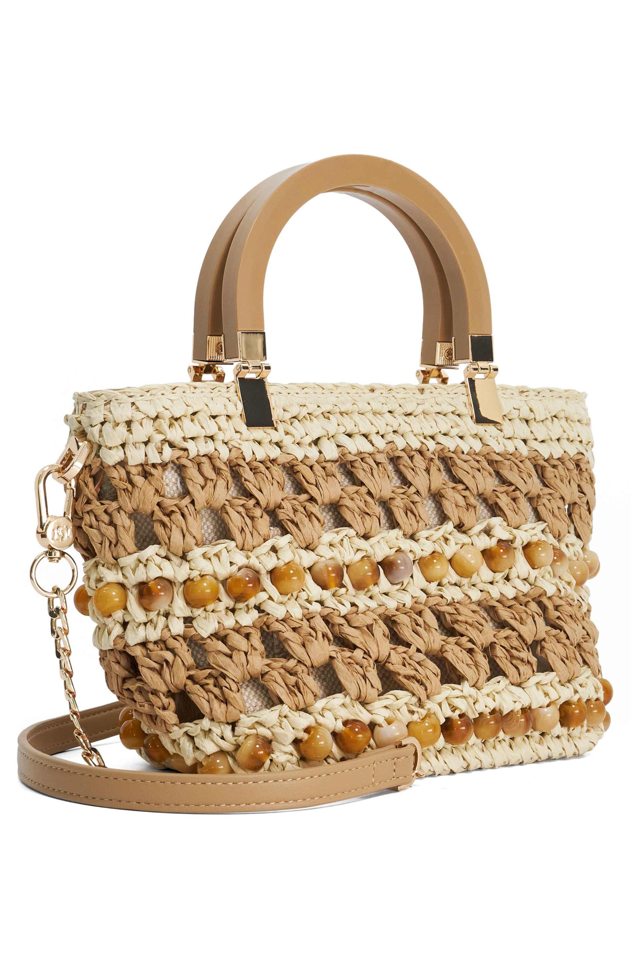 Dune London Dahlia Raffia Bead Detail Tote, Alternate, color, Natural