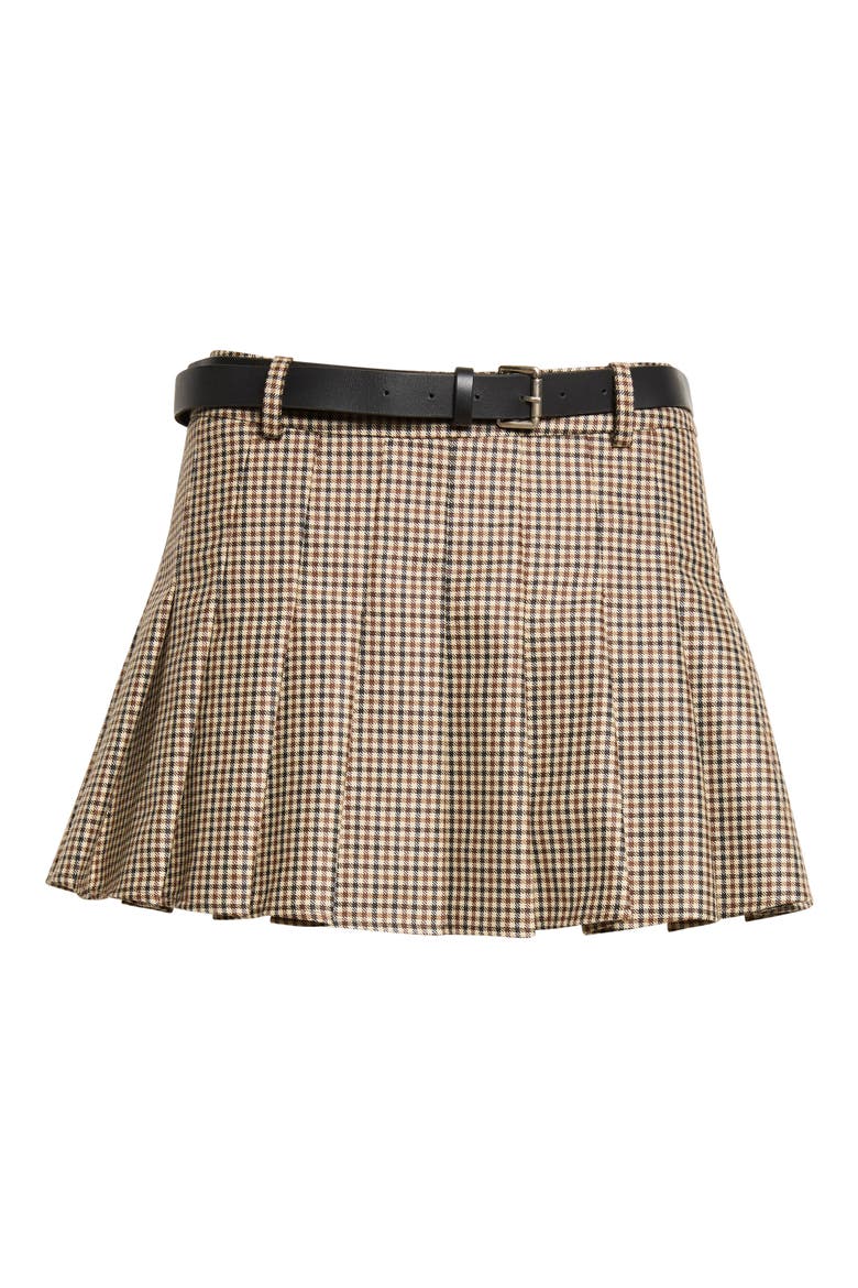 Pleated Check Wool Skorts, Main, color, BROWN MULTI