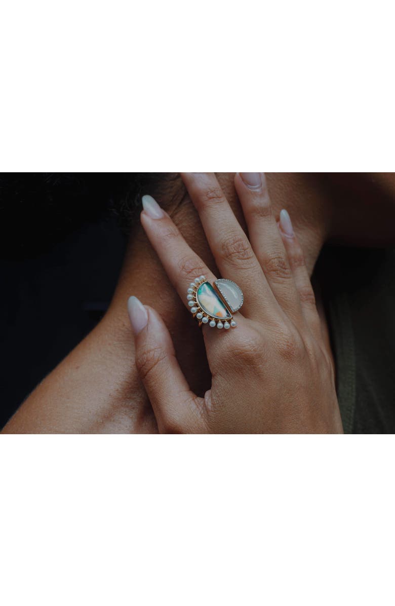 LuvMyJewelry My Colorful legacy Moonstone Gemstone Diamond Pearl Y Gold Plated Silver Ring, Alternate, color, 