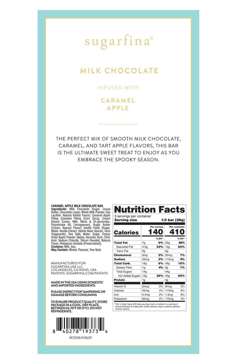 sugarfina Set of 4 Milk Chocolate Caramel Apple Bars, Alternate, color, 