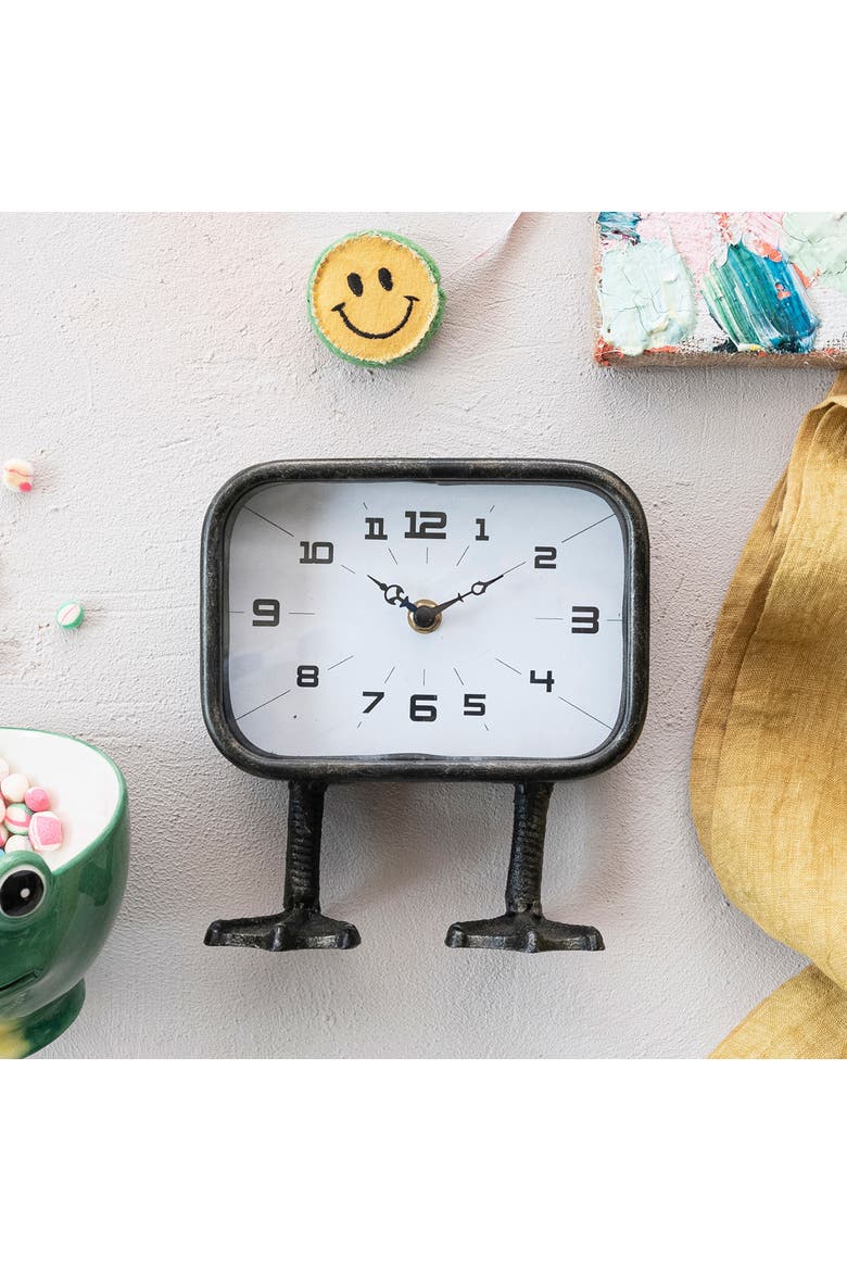 7.75-Inches Metal Standing Clock with Duck Feet, Gunmetal Finish, Alternate, color, Black