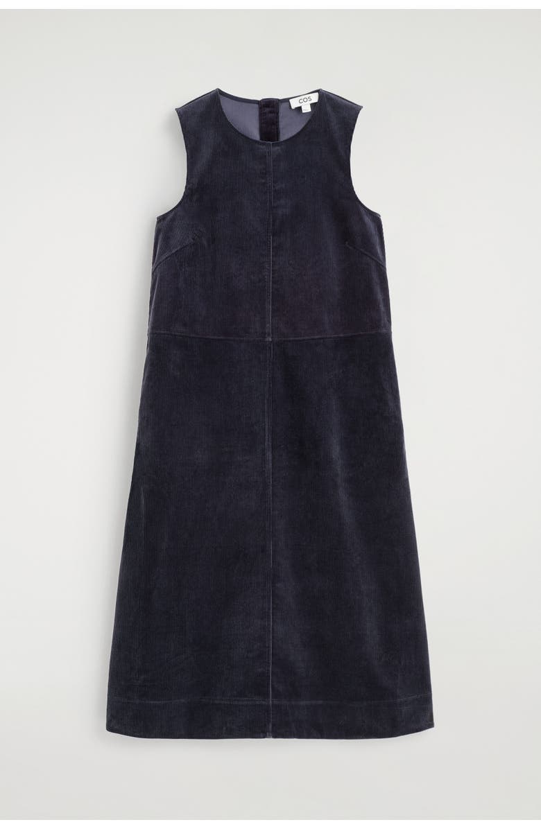 COS A-Line Corduroy Midi Dress, Alternate, color, Navy