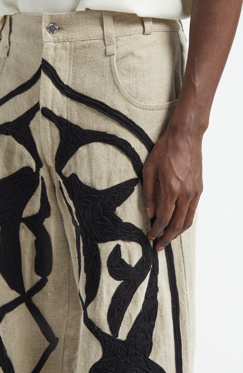 SONG FOR THE MUTE Arabesque Long Linen Work Pants, Alternate, color, Natural