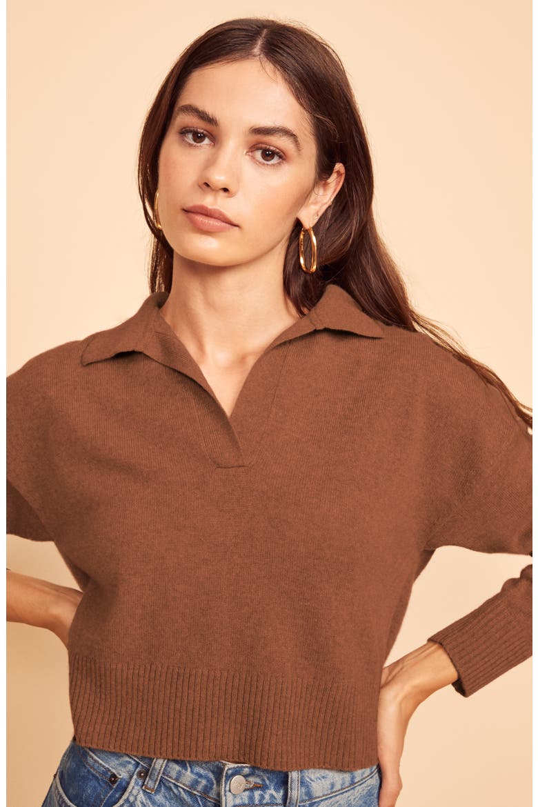 Cashmere Polo Sweater, Alternate, color, CINNAMON