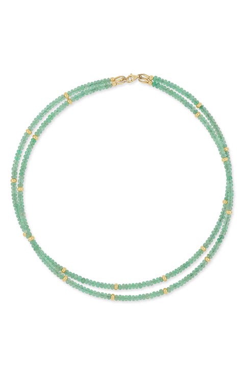 14K Iris Emerald Beaded Tennis Necklace