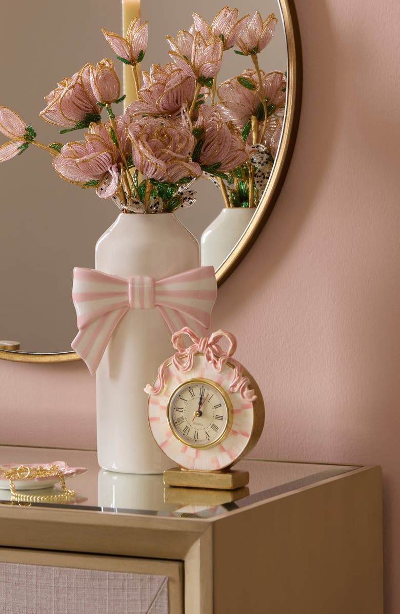 MACKENZIE CHILDS It's All About the Bow Desk Clock, Alternate, color, Pink Multi