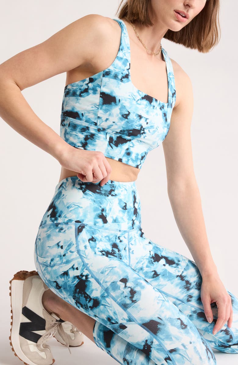 Z by Zella Perform High Waist Pocket Crop Leggings, Alternate, color, Blue Fractured Dye