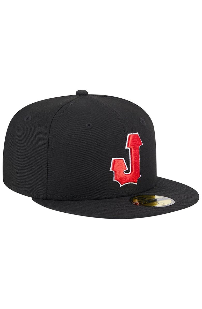 New Era Men's New Era Black Jacksonville Jumbo Shrimp Theme Nights Red Caps 59FIFTY Fitted Hat, Alternate, color,