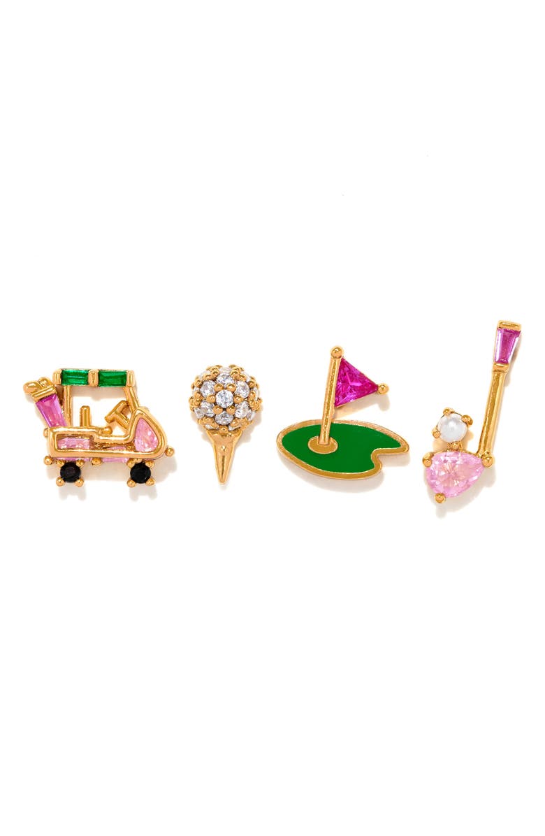 Girls Crew Hole in One Set of 4 Stud Earrings, Main, color, Gold
