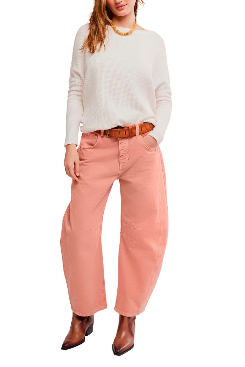We The Free Good Luck Mid Rise Barrel Leg Jeans, Alternate, color, DESERT PETAL